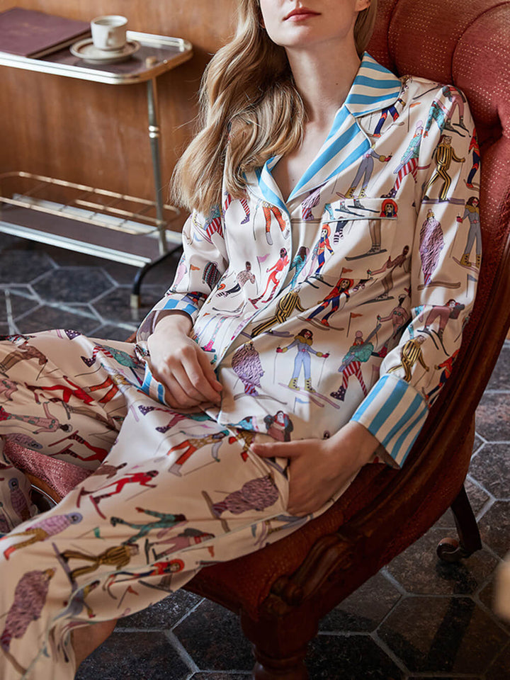 Pyjamaset met skisportprint