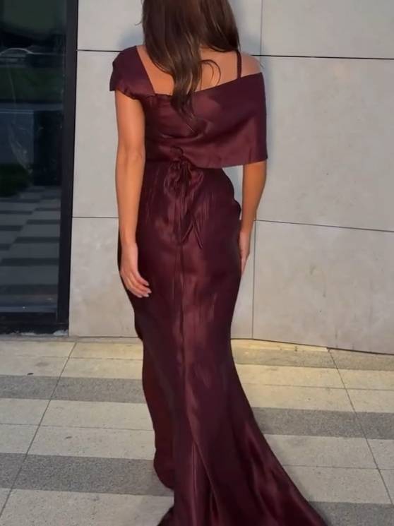 Oblique Collar Asymmetrical Design Maxi Dress