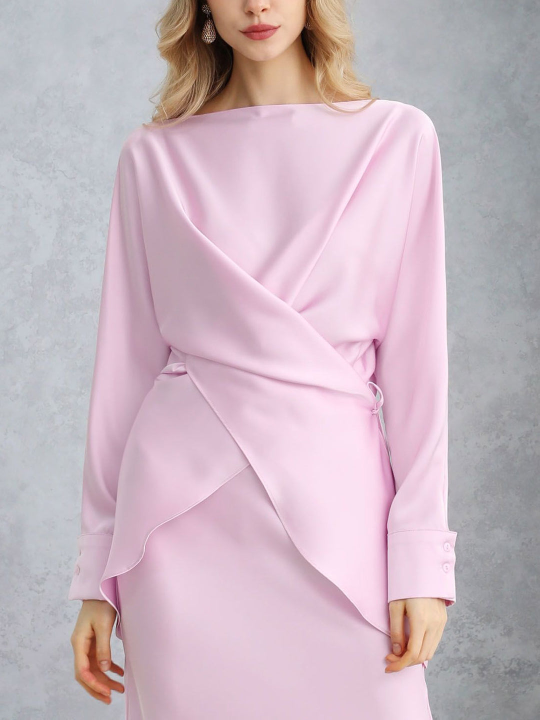 Elegant Asymmetrical Satin Long-sleeved Shirt
