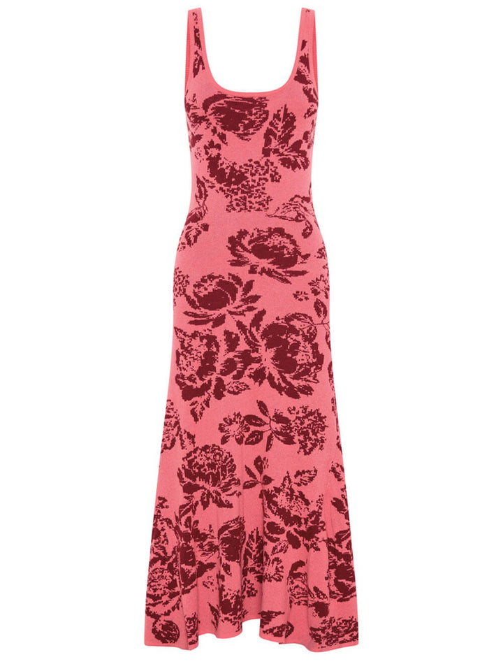 Refined Scoop Rose Printing Neck Midi Dress