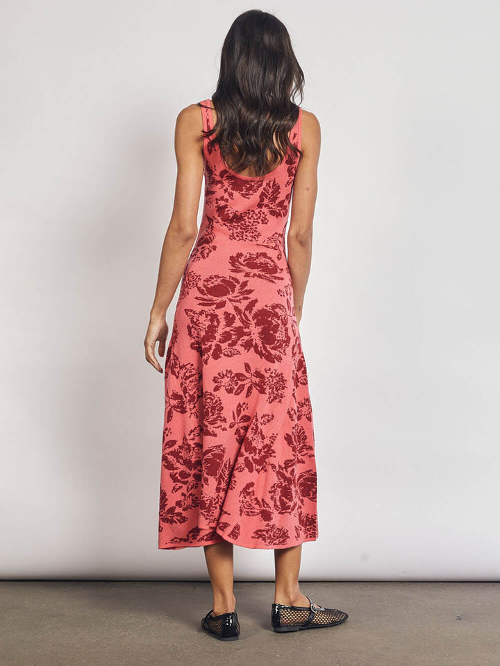 Refined Scoop Rose Printing Neck Midi Dress