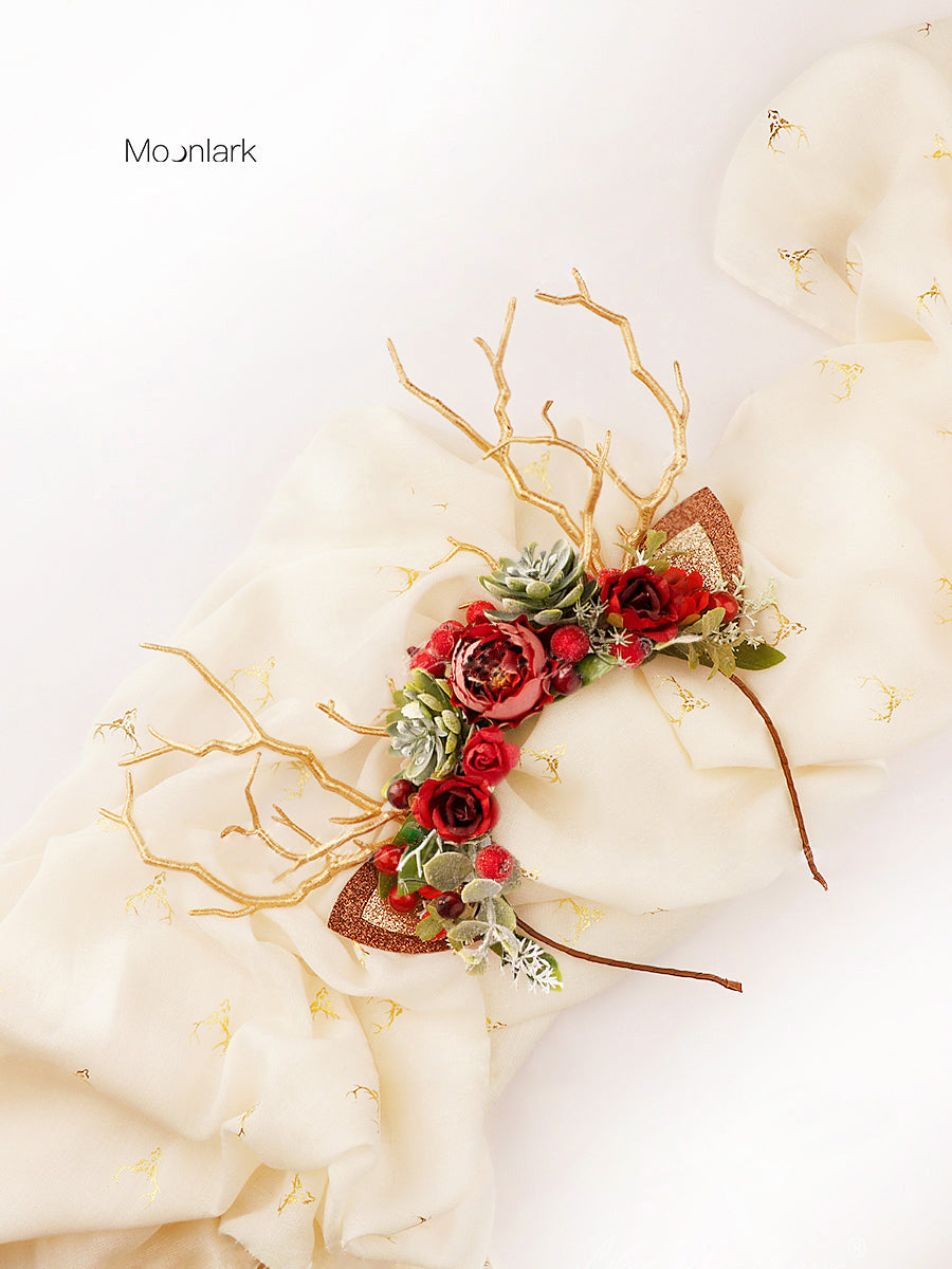 Rose Antler Christmas Reindeer Headband