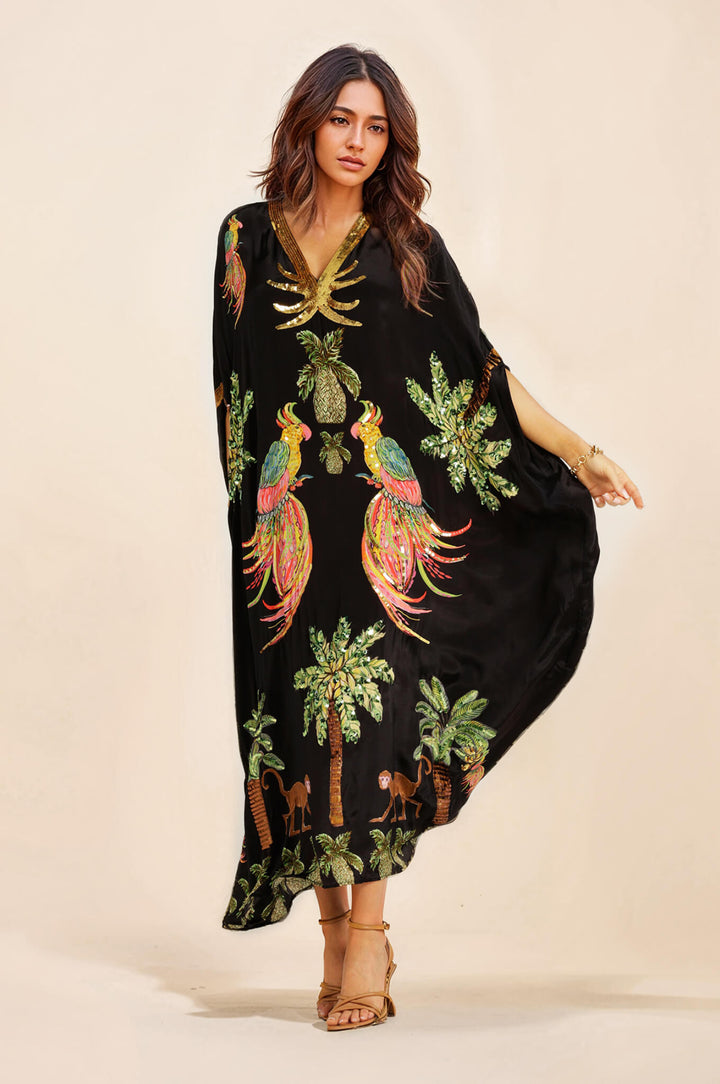 Unique Drop Shoulder Sleeve Coconut Tree Printed Dress