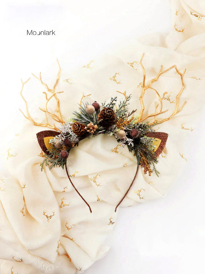 Pine Cone Christmas Reindeer Headband