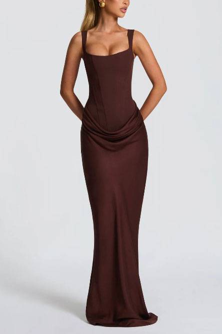 Sling Slim Fit Pleated Maxi Dress