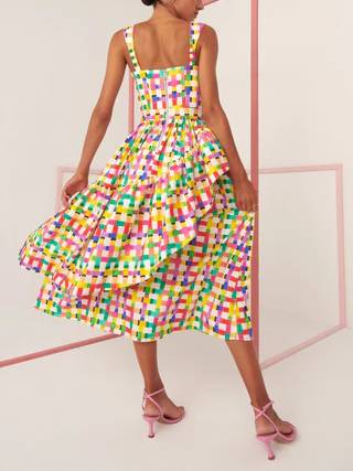 Colorful Check Irregular Hem Dress
