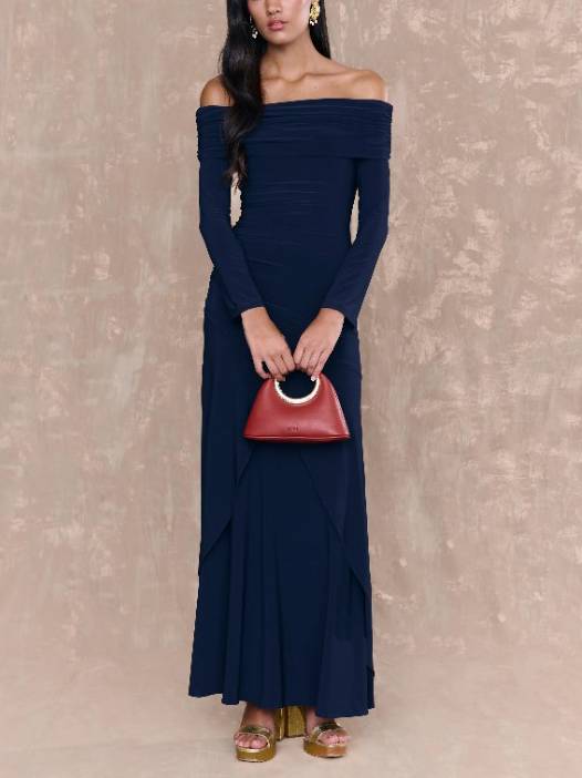 Off-shoulder Irregular Hem Maxi Dress