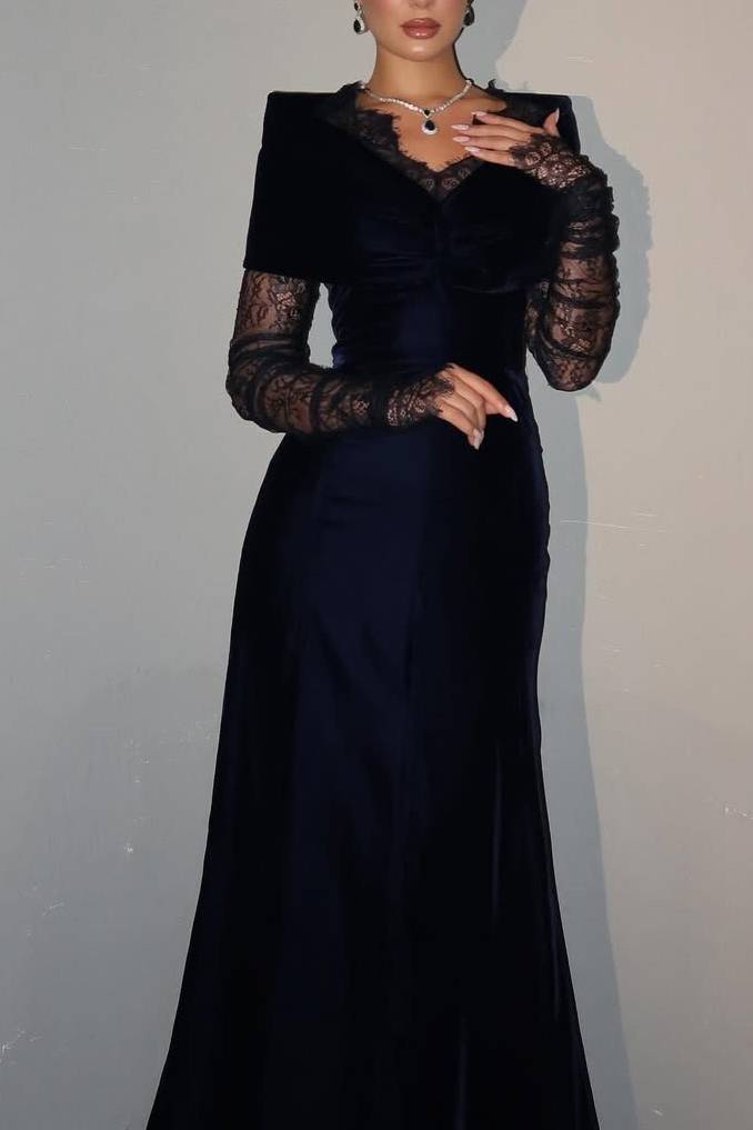 Velvet Splicing Lace Maxi Dress
