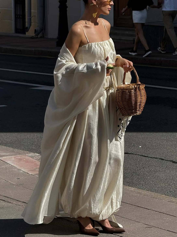 Minimalist Tube Top Wide Leg Pants And Long Shirt Suit-Long Shirt