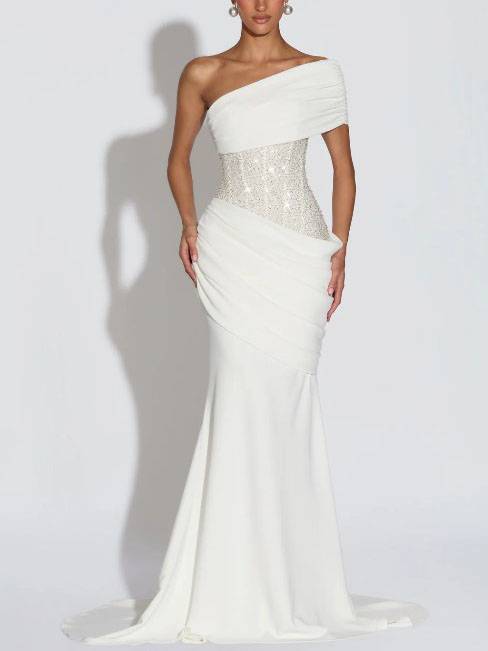 Sequin Splicing Off-Shoulder Pleated Maxi Dress