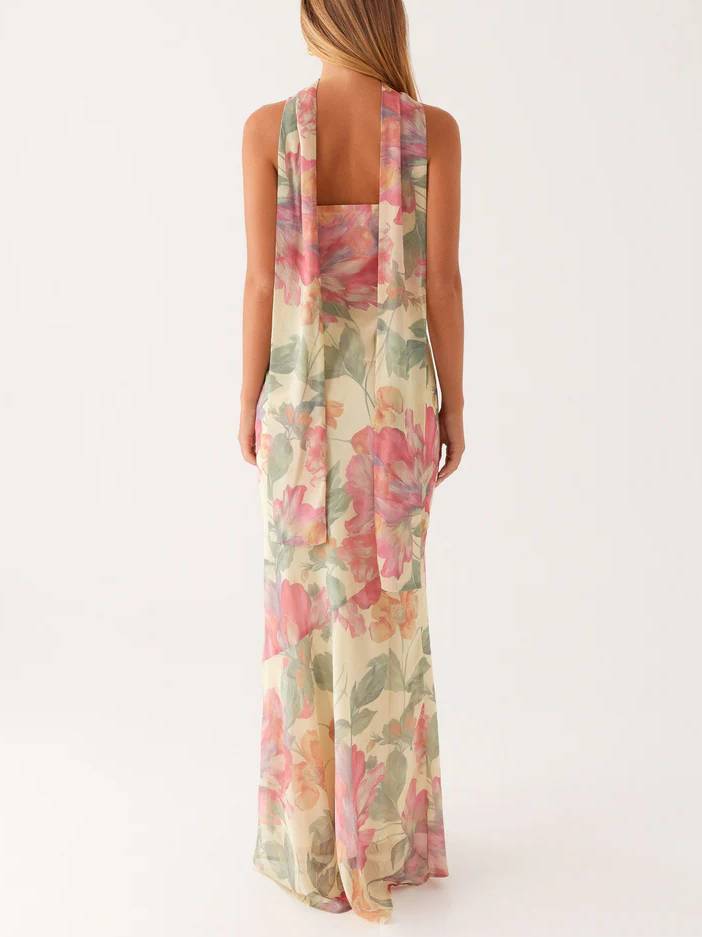 Tube Top Printed Ribbon Dress