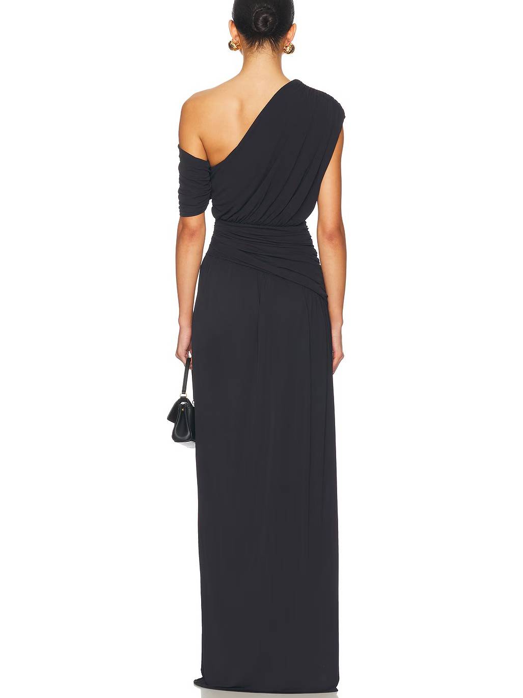 Off-shoulder Pleated Slim-fit Maxi Dress