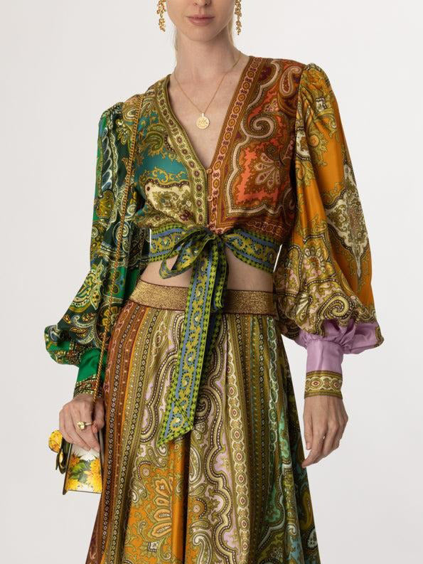 Exquisite Bohemian Paisley Print Satin Two-Piece Set