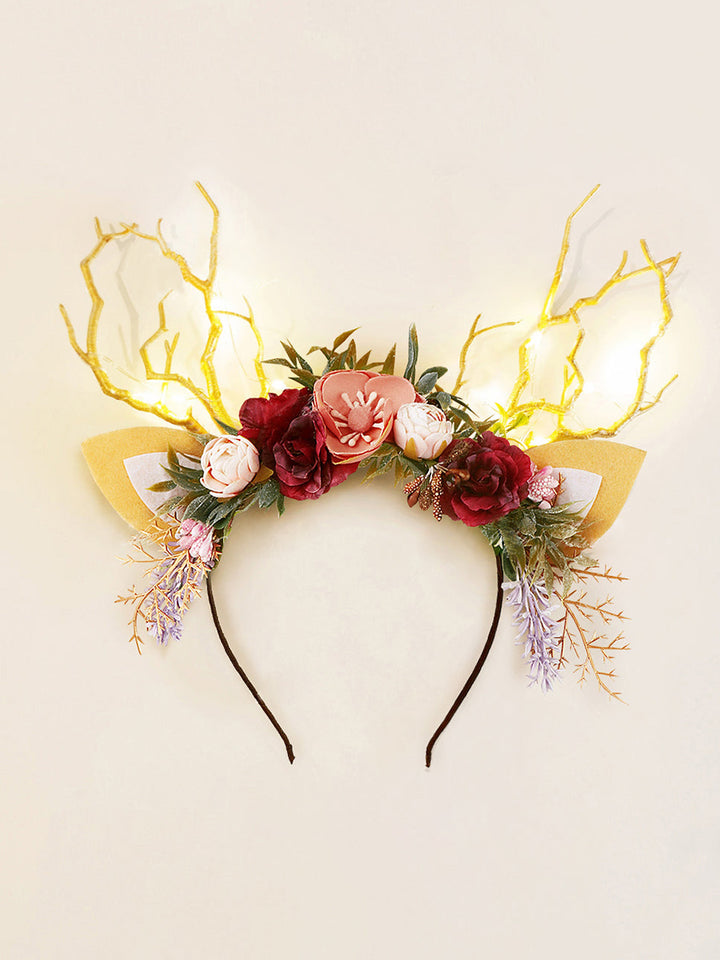 Diadema de reno navideño con flor de lavanda