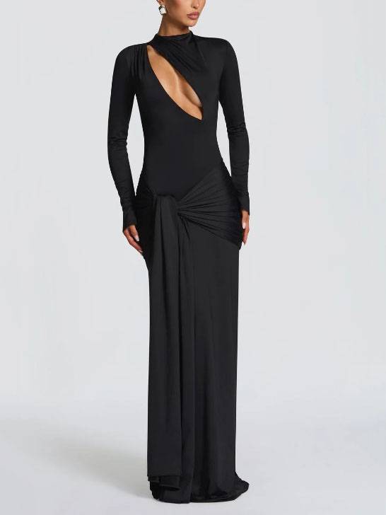 Hollow Design Pleated Maxi Dress