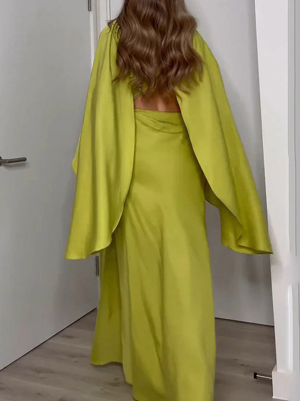 Fashionable Trumpet Sleeve Hollow Gown Maxi Dress