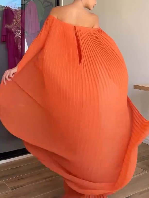 Flower Design Shawl Pleated Maxi Dress