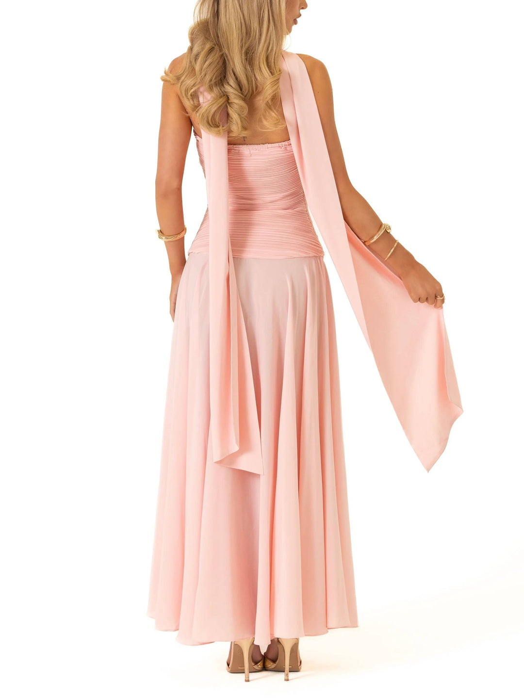 Contrast Color Tube Top Splicing Scarf Maxi Dress