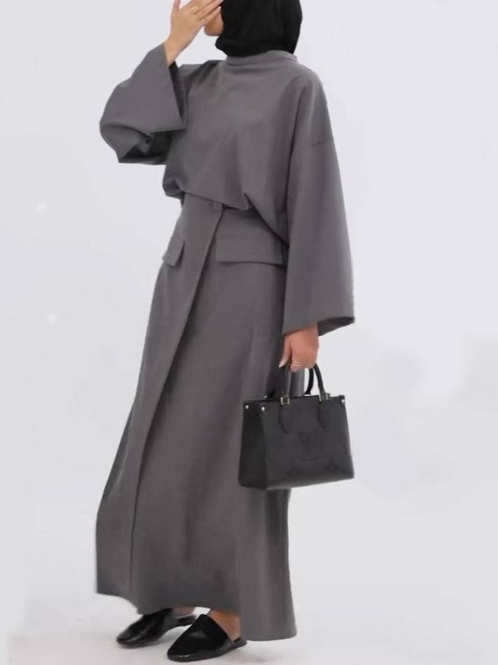 Minimalist Long Sleeve Top And Skirt Set