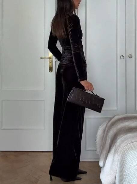 Vintage Velvet Top And Wide Leg Pants Set