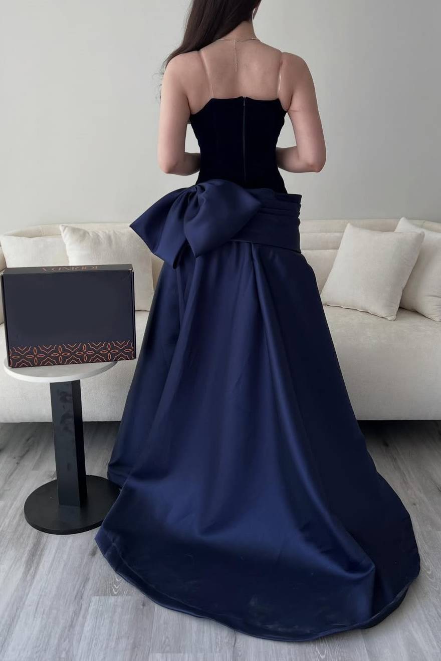 Velvet Splicing Bow Design Maxi Dress