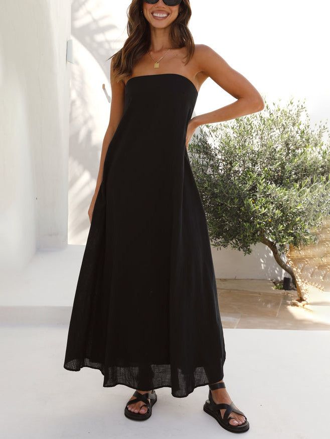 Simple Casual Wrap Neck A-line Maxi Dress