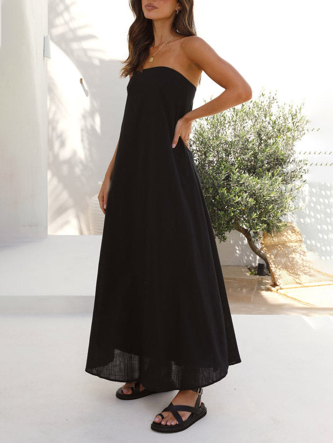 Simple Casual Wrap Neck A-line Maxi Dress