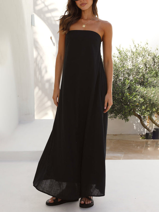 Simple Casual Wrap Neck A-line Maxi Dress