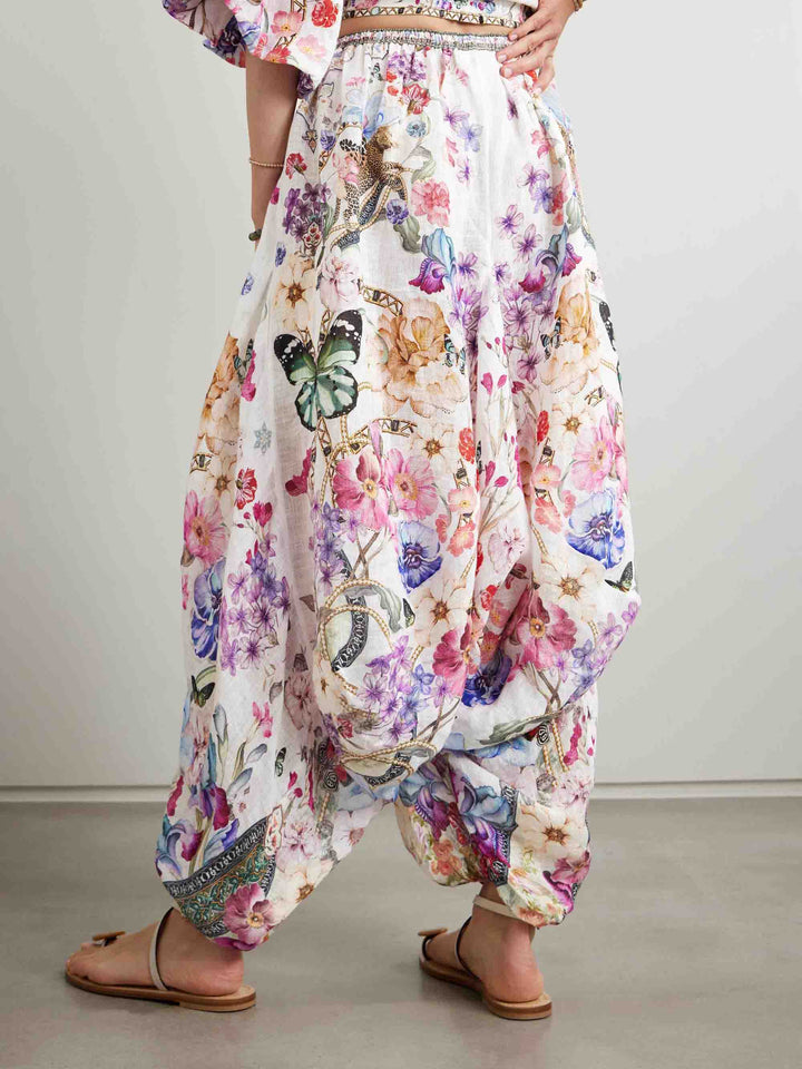 Unique Exotic Garden Floral Print Tapered Pants