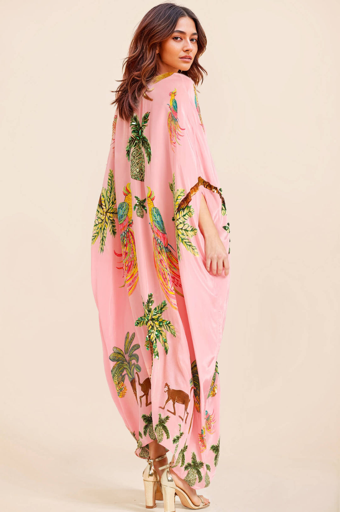 Unique Drop Shoulder Sleeve Coconut Tree Printed Dress