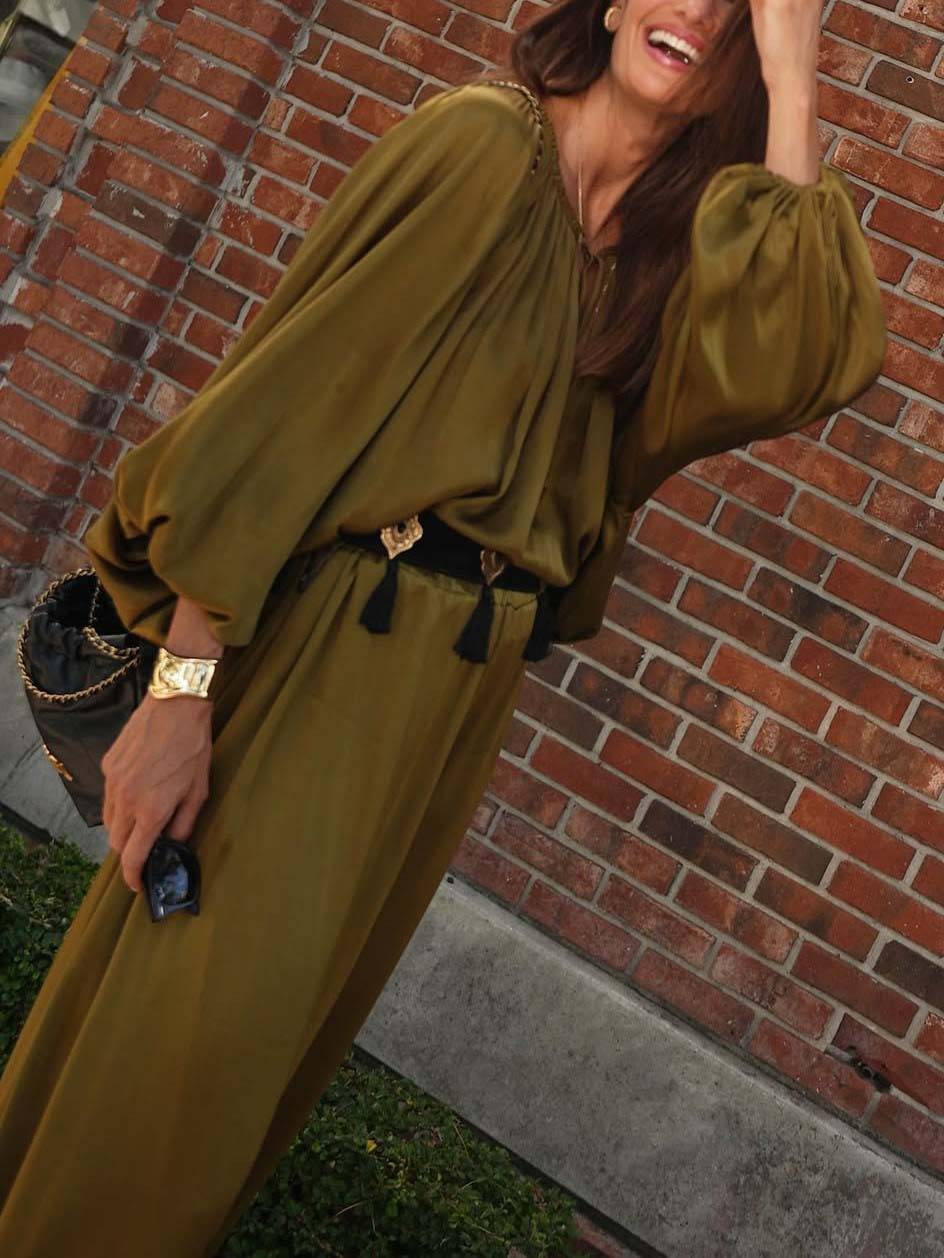 Vacation Style V-neck Lace-up Jumpsuit (Belt Not Included)