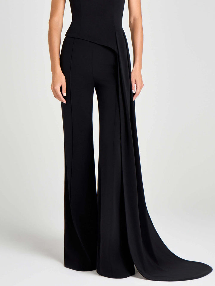 Half-high Collar Short Sleeve Ribbon Shirt And Pants Suit-Pants