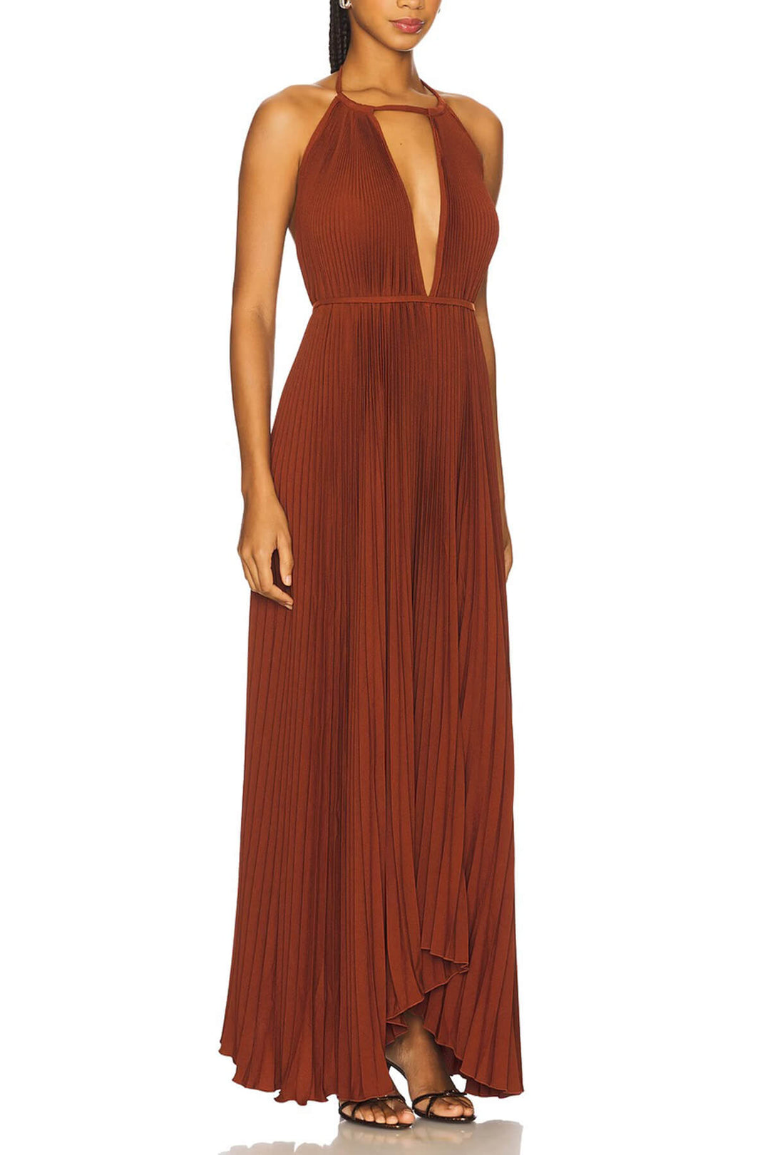 Bohemian Pleated Halter Neck Backless Tie-Waist Maxi Dress