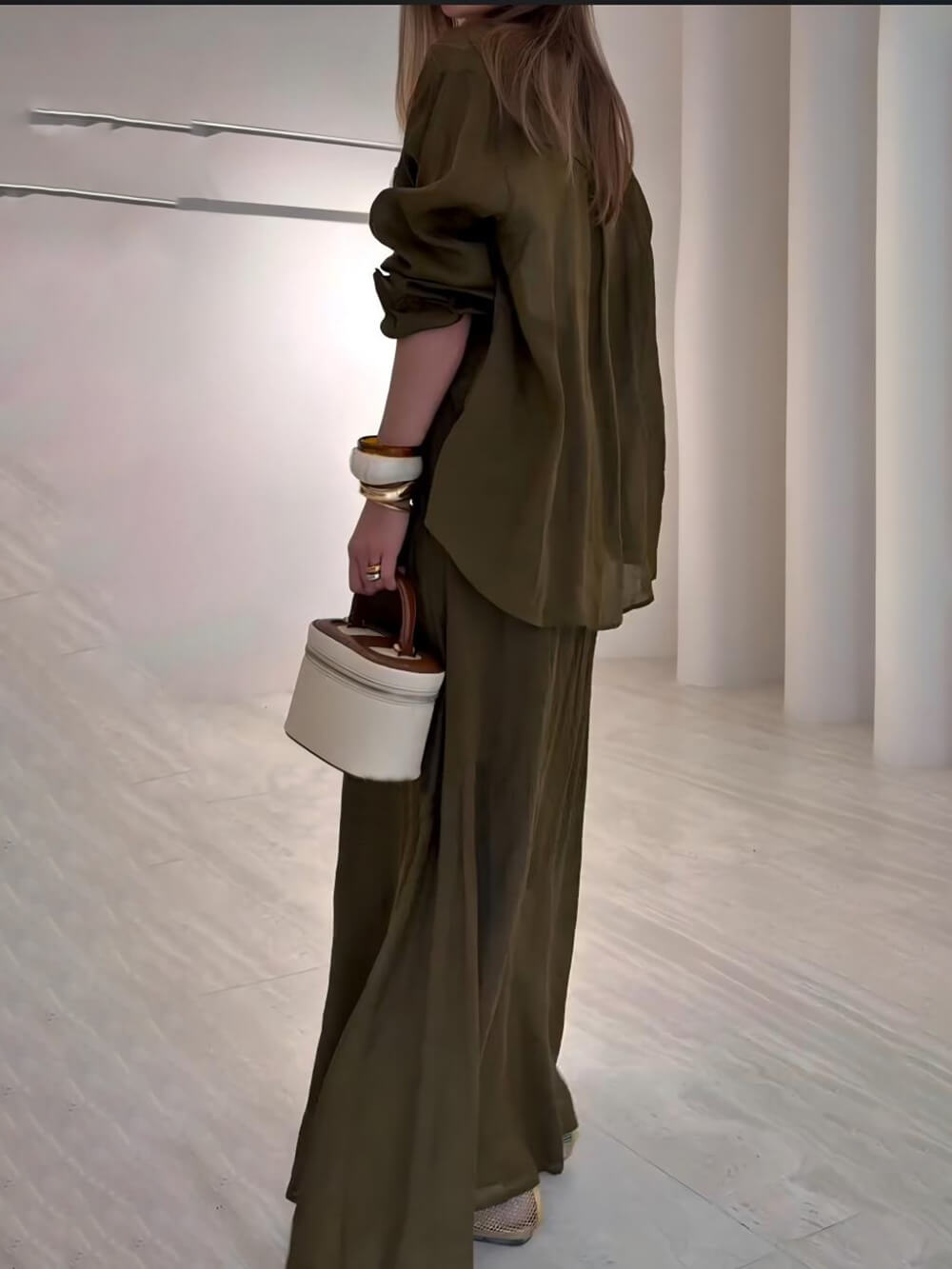Casual Retro-Tone Tie-Waist High-Slit Maxi Skirt