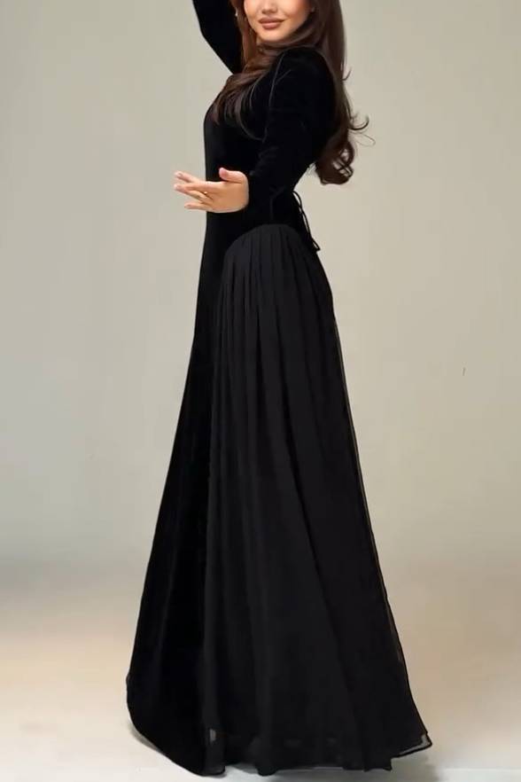 Velvet High-waisted A- Line Maxi Dress