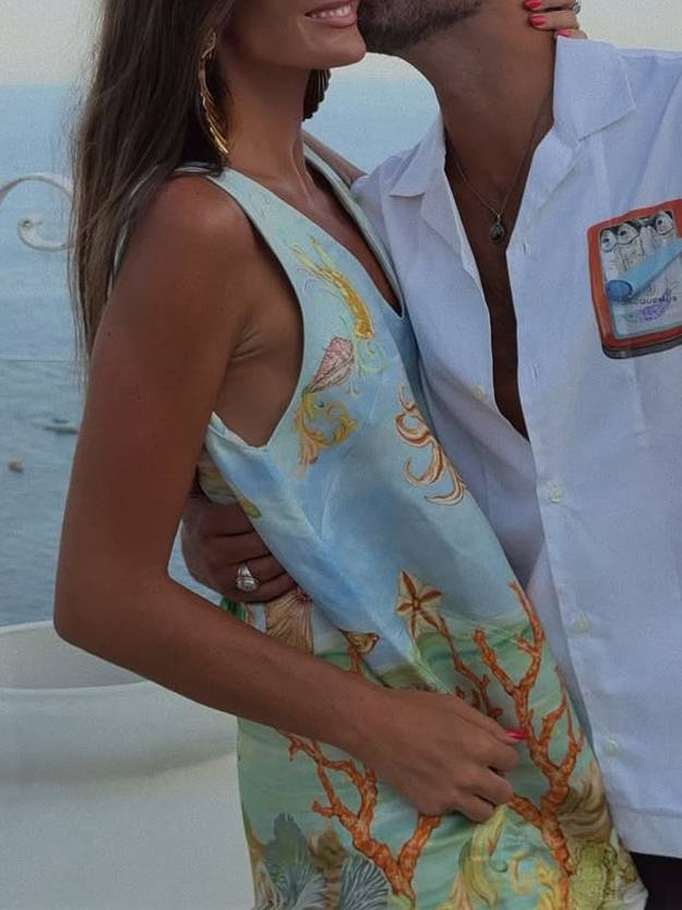 V-Neck Printed Mini Dress