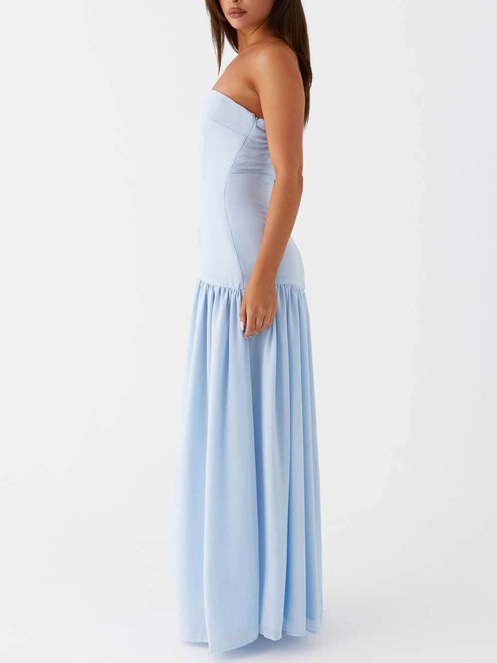 Exquisite Backless Pleats Strapless Maxi Dress