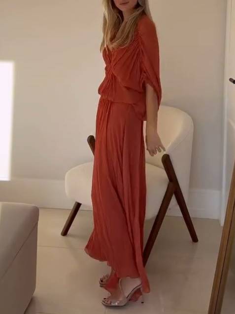 Dolman Sleeve Pleated Dress