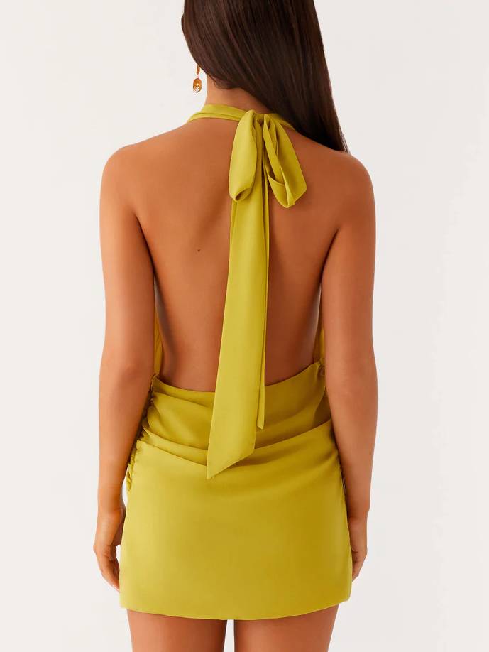 Deep V-Neck Backless Mini Dress
