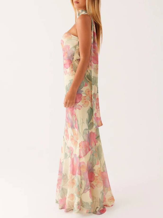 Tube Top Printed Ribbon Dress