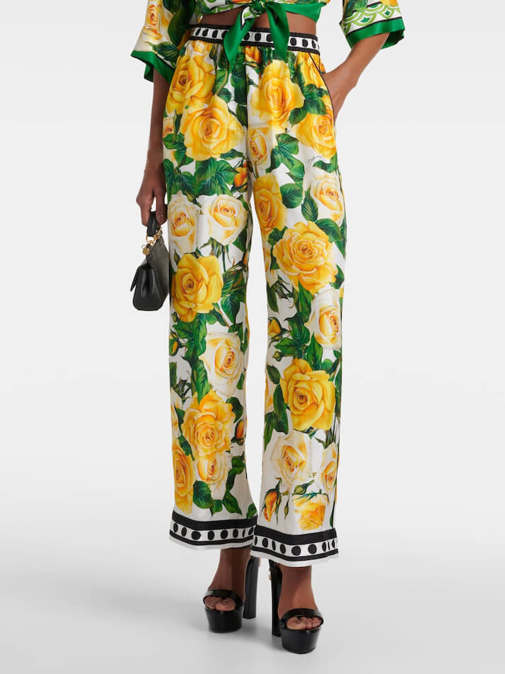 Utsökt Rose Print Loose Long Wide Leg Byxor