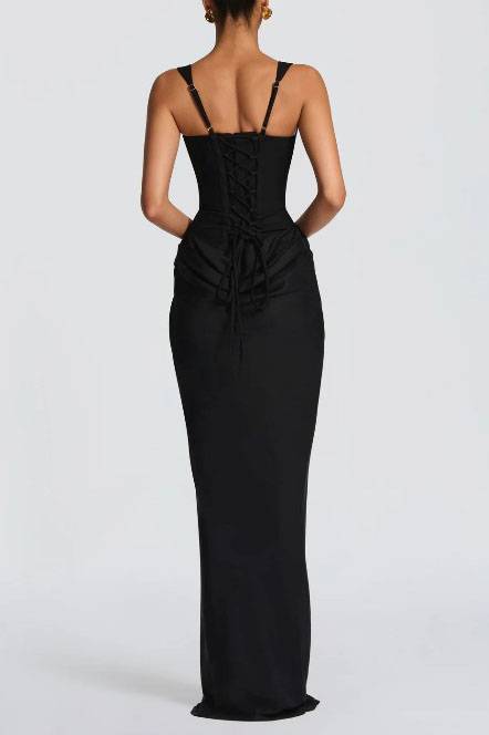 Sling Slim Fit Pleated Maxi Dress