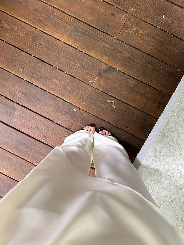 Pleated Design Irregular Hem Shirt And Wide Leg Pants Suit