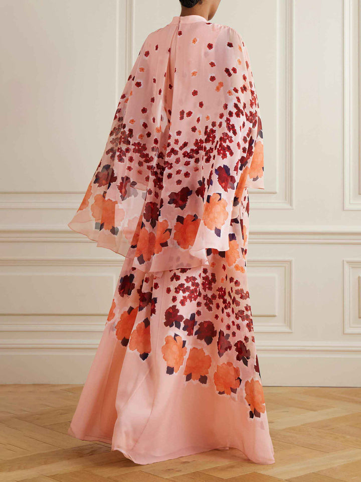 Exquisite Romantic Floral Print Lace-up Maxi Dress