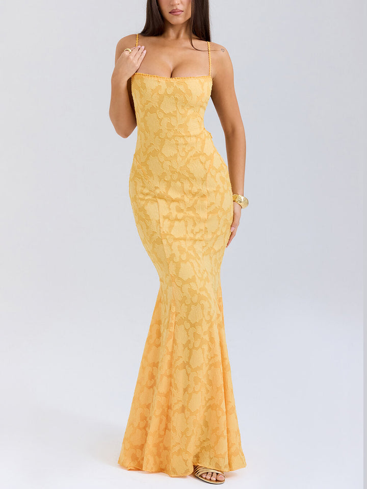 Elegante Jacquard Sexy Sling Fishtail Maxi Vestido