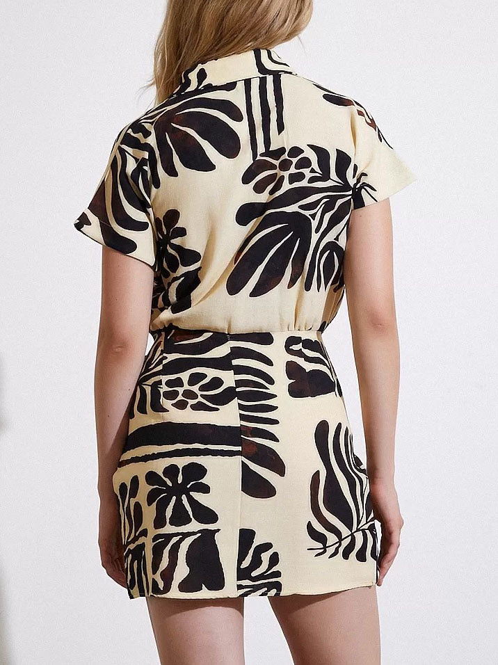 Exquisite Printed Wrap Mini Dress