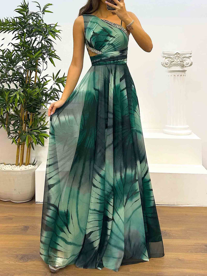 Elegant One Shoulder Abstract Print Party Maxi Dress