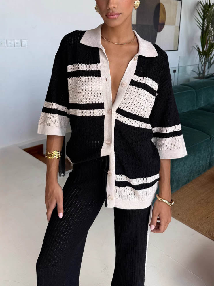 Casual Shirt Collar Hollow Stripe Shirt