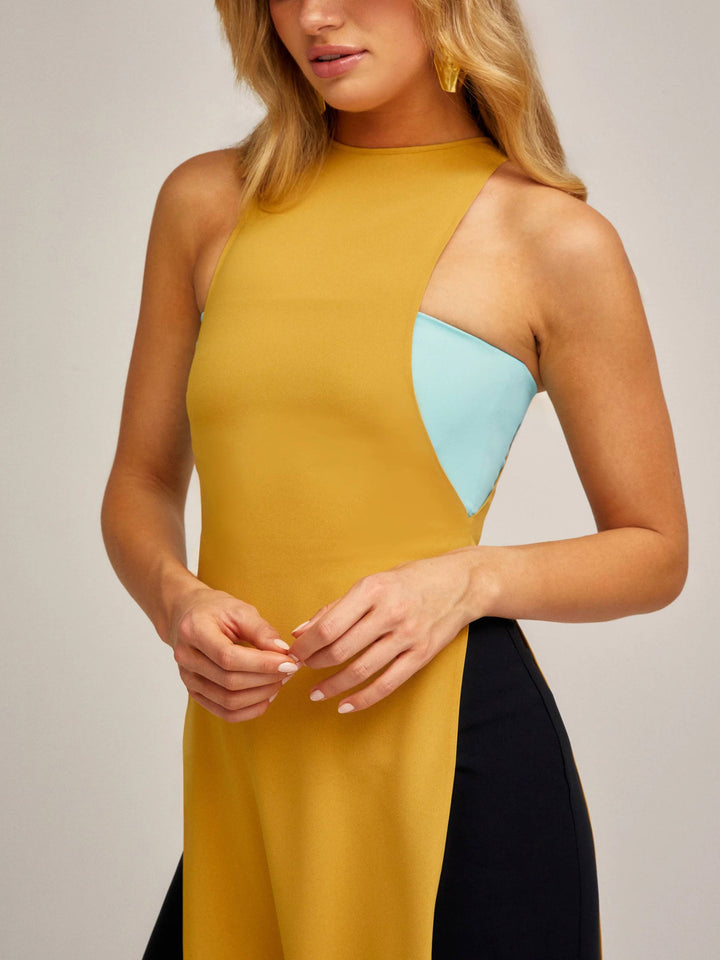 Contrast Color Fake Two-Piece Jumpsuit