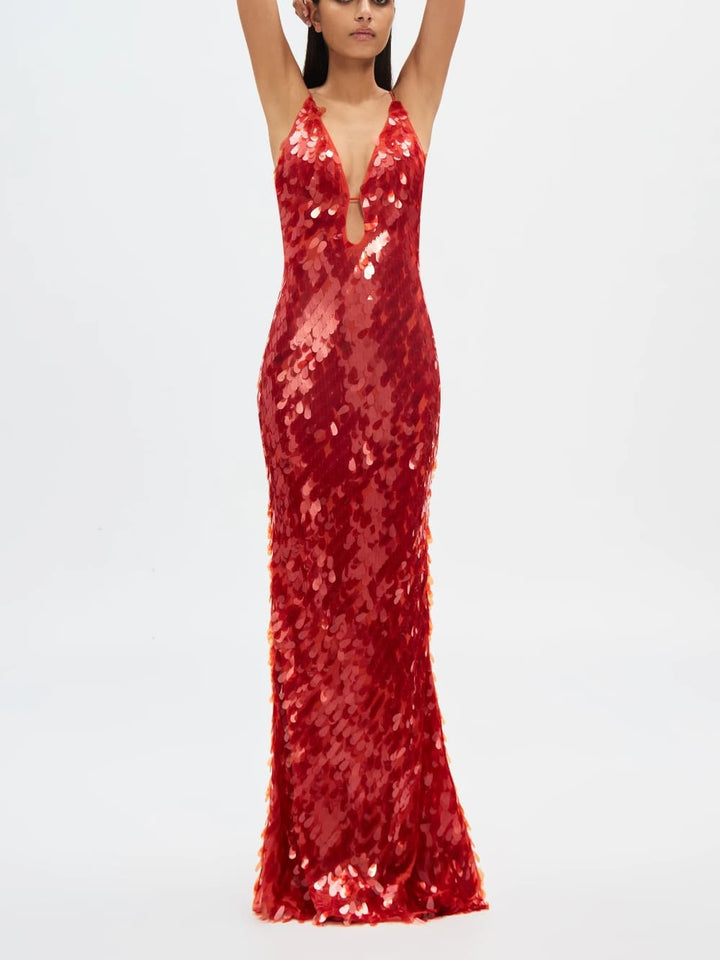 Red Sapphire Sequin Maxi -mekko